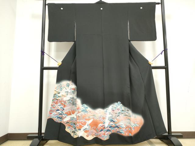 乐天商城 - 平和屋着物■豪華黒留袖　渡橋飛鶴風景文　暈し染め　正絹　逸品　DABB5308qa