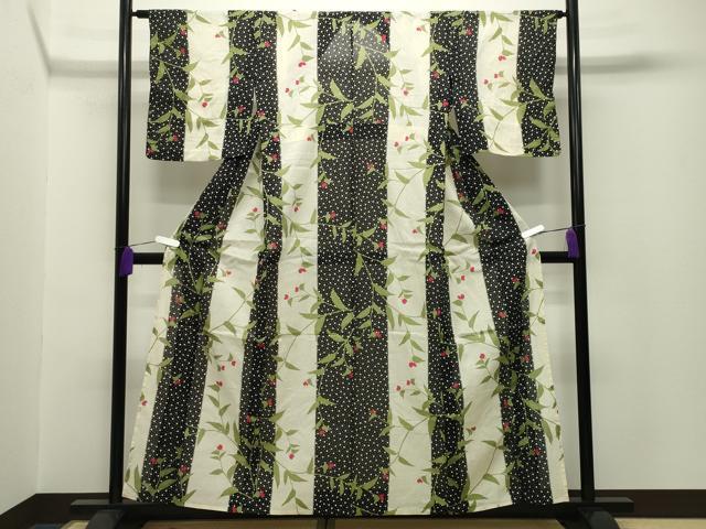 平和屋着物∴夏物 綿紅梅 浴衣 舞蝶草木間道 黒地 やまと誂製 綿 逸品 CABG4003gh