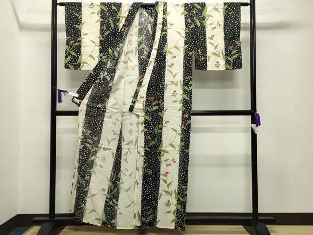 平和屋着物∴夏物 綿紅梅 浴衣 舞蝶草木間道 黒地 やまと誂製 綿 逸品 CABG4003gh