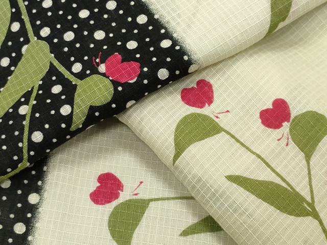 平和屋着物∴夏物 綿紅梅 浴衣 舞蝶草木間道 黒地 やまと誂製 綿 逸品 CABG4003gh