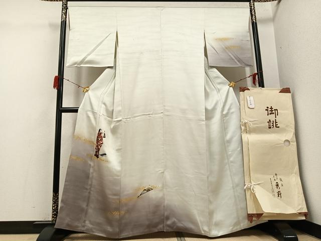 Rakuten - 平和屋着物●訪問着　刺繍　女人舞扇花文　暈し染め　金彩　銀座秀粋　たとう紙付き　正絹　逸品　AABH3100ph