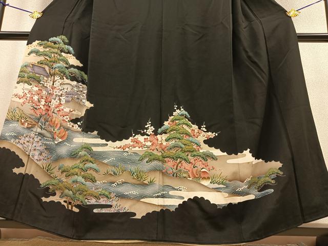 平和屋着物■豪華黒留袖 駒刺繍 鴛鴦風景文 金彩 正絹 逸品 BAAM8550ow