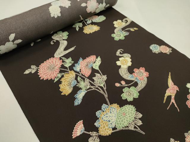 平和屋の平和屋着物●小紋　反物　型染め　花鳥文　着尺　逸品　未使用　CABL2572ju｜アングル2