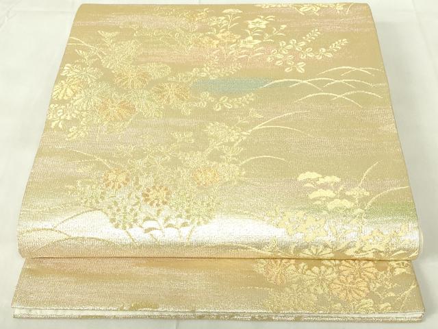 平和屋着物◎六通柄袋帯 秋草文 金糸 正絹 逸品 DAAZ9485qp