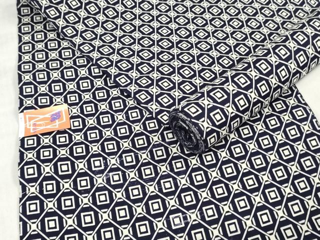平和屋着物＊夏物　浴衣　反物　着尺　注染　幾何学文　綿　逸品　未使用　DABH3873zy