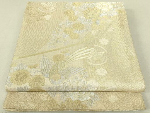 平和屋着物◎佐賀錦 六通柄袋帯 尾長鳥花蝶文 金銀糸 正絹 逸品 DAAU4561qp 平和屋着物◎佐賀錦 六通柄袋帯 尾長鳥花蝶文 金銀糸 正絹 逸品 DAAU4561qp