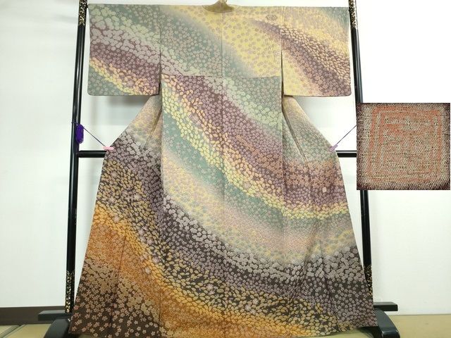 平和屋本店●極上　十日町　名門　滝泰謹製　中国三大刺繍　相良刺繍　訪問着　舞花文　暈し染め　金通し地　逸品　DZAA2192kh4
