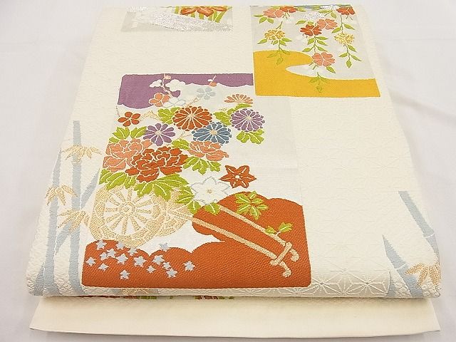 平和屋着物■六通柄袋帯　唐織　色紙吉祥花車文　金銀糸　逸品　n-ip1122