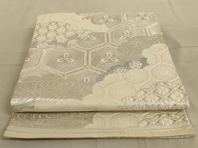 平和屋着物◎六通柄袋帯　唐織　吉祥花文　銀糸　正絹　逸品　AABC3316ou