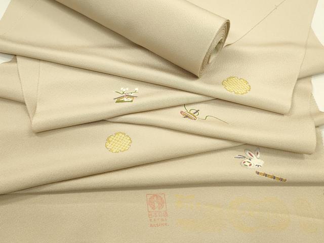 平和屋着物●小紋　反物　雪輪玩具文　金彩　丹後ちりめん　着尺　逸品　未使用　CABL2585ju