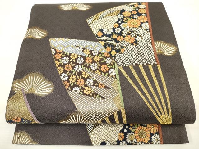 平和屋着物■六通柄袋帯　唐織　扇面花文　金糸　正絹　逸品　DAAL4099jm...