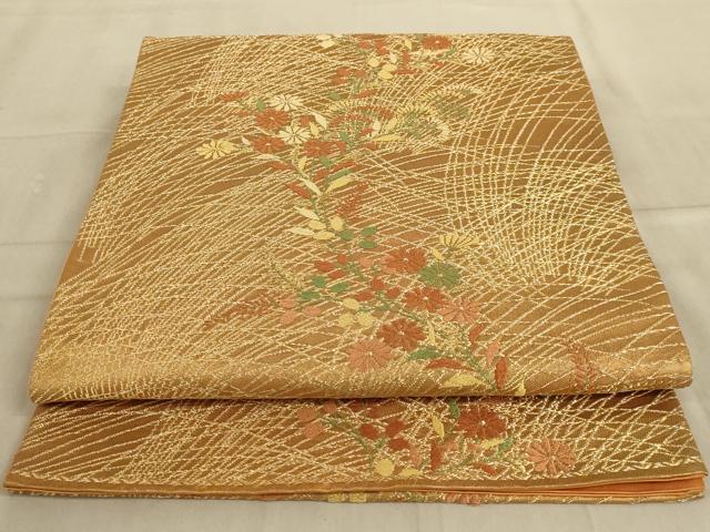 ■■■　サイズ　■■■ 長さ 422cm 幅 31cm程 ■■■　商品詳細　■■■ 【正絹・芯なし】 詳細に関しましては、画像をご確認ください。 大変上質な逸品になります。 お安く出品致しますので、是非この機会にいかがでしょうか？ ※汚れ等に関しましては、着用時には見えない部分になるかと思いますのであまり気にならずお召になれるかと思います。 ■■■　注意事項　■■■ ■モニター発色の具合により色合いが異なる場合がございます。 ■寸法は多少の誤差が生じる場合がございますのでご了承ください。 ■縫込みの長さが左右非対称の場合は短い部分を記載しております。 左右非対称であってもご返品・お値引き等の保証は出来かねますので、ご了承の上ご購入をお願い致します。 ■シミ等のチェックには注意を払っておりますが、見落としがある場合もございますし、個人の見解も様々ですので神経質な方のご購入はお控えください。 ■箪笥に入っておりました着物や帯なので畳みシワや匂いがあるものもございます。 ■お休みは基本的に土日祝となりますが、その他臨時でお休みする場合がございますのでご了承ください。 ■商品の発送は平日のみの発送となります。 ■夜間と土曜、日曜日はお問い合わせの回答が遅れる場合がございます。 ■当店では、お直し、紋入れ、お手入れ等は承っておりません。 ■生地の状態（ヤケ、経年劣化等）によってはサイズ直しが出来ない場合がございます。 その点もどうかご了承のうえ、ご購入をお願いいたします。 ■弊社で取り扱う商品は一点ものにつき、時期や在庫状況に応じて金額が変更となる場合がございます。 ■検針は行っておりません。予めご了承いただきますようお願いいたします。 ■【洗える着物】と記載のある商品におきましては、商品お届け後に洗濯を行ってしまってからのご返品にはご対応しかねます。 念の為、専門店でのお手入れをお願いいたします。 ■着物のサイズ目安は下記を参考ください↓ ＜女性着物＞　お端折り次第で＋5?　−10?が着用可能サイズ 　例）身丈170?の場合、身長160?〜175? ＜男性着物＞　身丈＋約25?〜27?程が適応身長 　例）身丈155?の場合、身長180〜182?