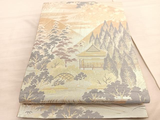 平和屋着物◎佐賀錦　六通柄袋帯　風景文　金銀糸　正絹　逸品　BAAV5891hv