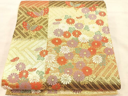 平和屋着物◎佐賀錦 六通柄袋帯 唐織 花蝶文 金糸 正絹 逸品 BAAU0512mz 平和屋着物◎佐賀錦 六通柄袋帯 唐織 花蝶文 金糸 正絹 逸品 BAAU0512mz