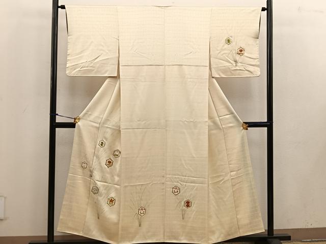 平和屋着物■訪問着　駒刺繍　亀甲花文　正絹　逸品　BAAV8121mz