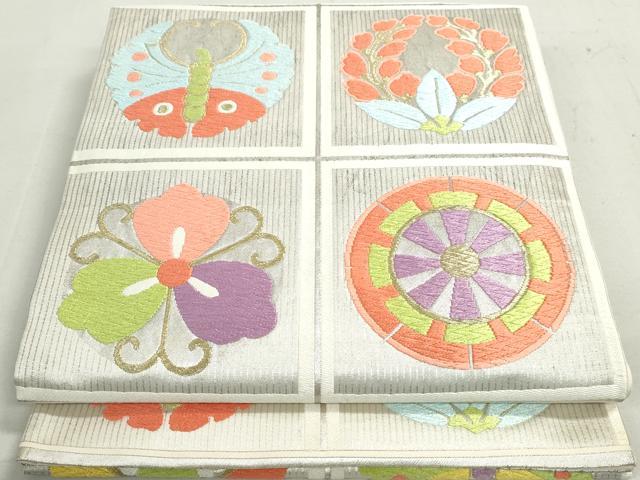 平和屋着物◎六通柄袋帯　唐織　花蝶丸文　金銀糸　正絹　逸品　DAAY4730qa