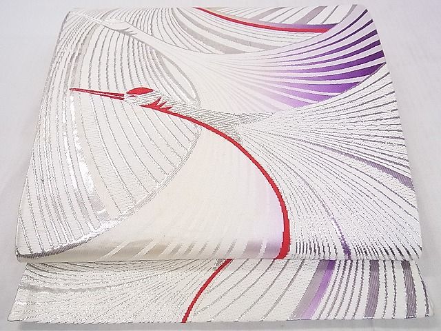 平和屋着物■両面全通柄袋帯　飛鶴文　銀糸　逸品　DAAA2191mz