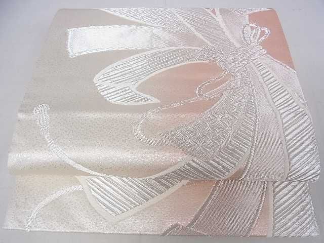 平和屋着物■六通柄袋帯　束ね熨斗文　銀糸　逸品　DAAA4483ar