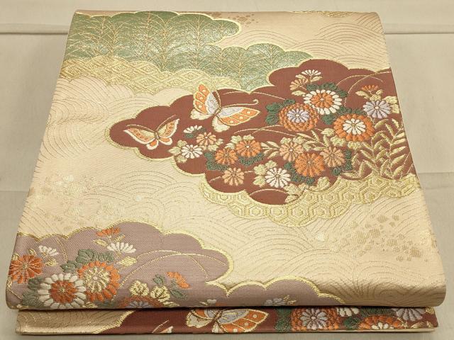 平和屋着物◎六通柄袋帯　唐織　雲取り花蝶文　金糸　正絹　逸品　CAAS4800ft