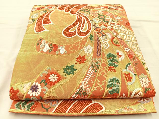 平和屋着物◎六通柄袋帯　唐織　束ね熨斗文　金糸　正絹　逸品　BAAN4950if
