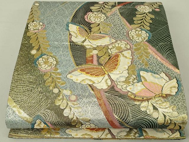 平和屋着物◎佐賀錦　全通柄袋帯　花蝶文　金銀糸　正絹　逸品　DAAS8205qp