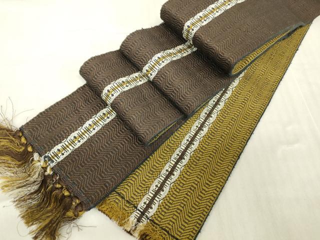 平和屋着物▼男性　両面角帯　間道　反端付き　正絹　逸品　DABA4959az