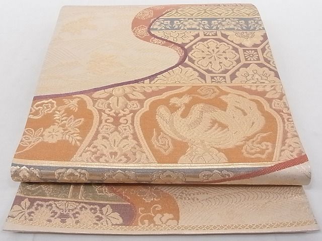 平和屋着物■六通柄袋帯　鳳凰蜀江花文　金糸　正絹　逸品　AAAC8188Agk