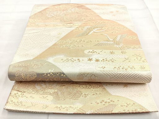 平和屋着物◎六通柄袋帯 唐織 遠山飛鶴文 金糸 正絹 逸品 BAAN5126cm 平和屋着物◎六通柄袋帯 唐織 遠山飛鶴文 金糸 正絹 逸品 BAAN5126cm