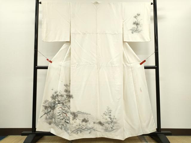 Full-Length Under-Kimono - 平和屋着物▼訪問着　作家物　手描き　鴛鴦枝花文　正絹　逸品　CABD0986ze