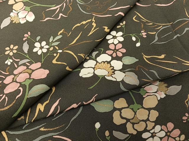 平和屋着物●上質な小紋　手描き　草花文　金彩　正絹　逸品　AAAX0263np