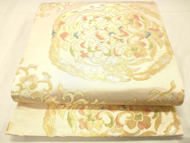 平和屋着物◎六通柄袋帯 正倉院花文 金糸 正絹 逸品 DABA0950cm