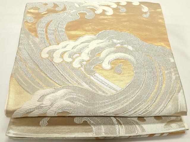 平和屋着物◎六通柄袋帯 荒波文 金銀糸 正絹 逸品 DABH1555cd