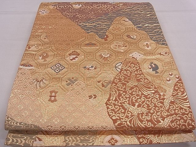 平和屋着物■六通柄袋帯　切嵌遠山宝尽くし　金糸　逸品　an3201