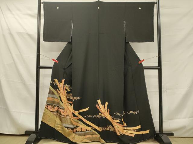 平和屋着物■豪華黒留袖 駒刺繍 束ね熨斗吉祥花鳥文 金彩 正絹 逸品 未使用 DAAL6204fc