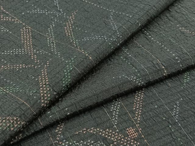 平和屋着物▽上質な紬　単衣　草葉文　正絹　逸品　AABA9593jh