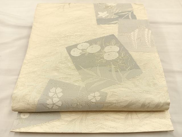 平和屋着物＊夏物　六通柄袋帯　色紙秋草文　銀糸　正絹　逸品　BAAT3374du