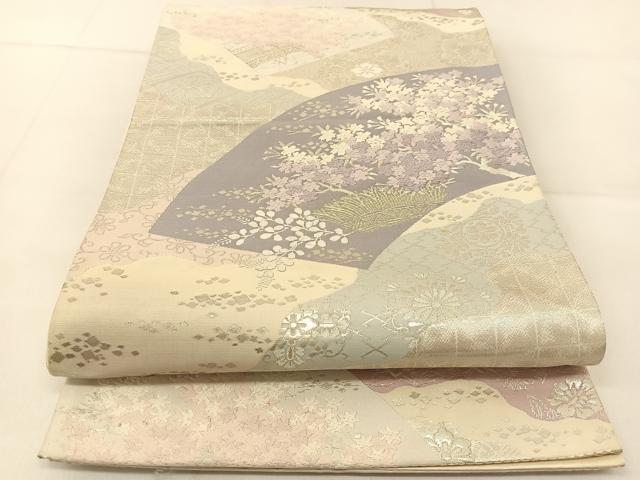 Other - 平和屋着物◎六通柄袋帯　唐織　地紙風景花文　銀糸　正絹　逸品　BAAU2239yc