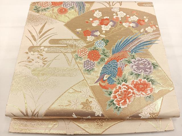 Rakuten - 平和屋着物◎六通柄袋帯　唐織　色紙花鳥文　金糸　正絹　逸品　DAAL3700cd