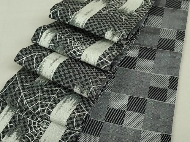 平和屋着物●男性　両面　角帯　蜘蛛の巣　変わり市松　未使用　DAAT7705ob