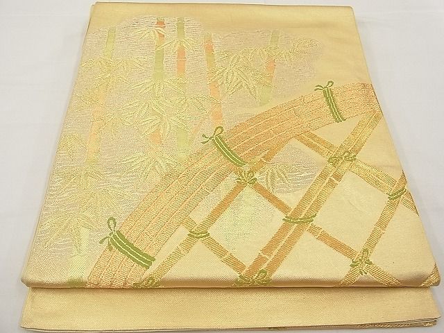 平和屋着物■六通太鼓柄本袋帯　唐織　籬笹竹文　金糸　逸品　n-ab0888