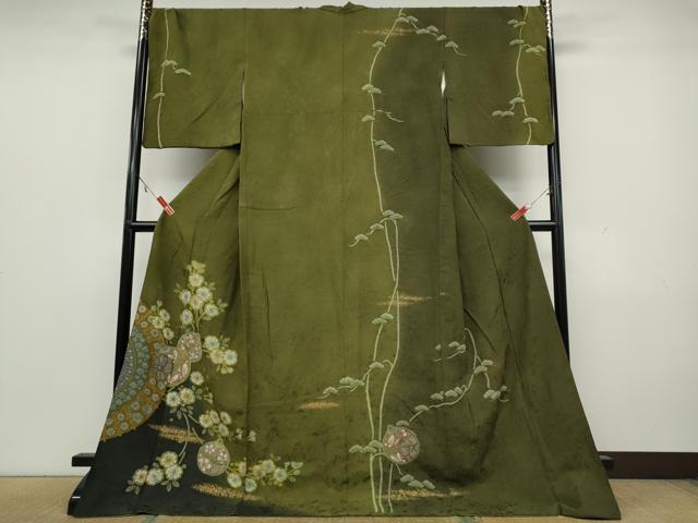 平和屋着物＃道中着　お召地　草花文　銀糸　鈴乃屋扱い　ロング丈　正絹　逸品　未使用　CAAT0484dy 平和屋着物＃道中着 お召地 草花文 銀糸 鈴乃屋扱い ロング丈 正絹 逸品