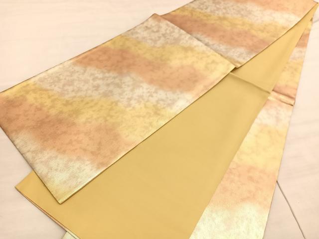 平和屋着物◎全通柄袋帯　霞文　金銀糸　引箔　正絹　逸品　BAAV5675hv