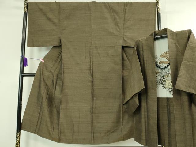平和屋本店■極上 男性 結城紬 杢 アンサンブル 色無地 仙斎茶色 逸品 DZAA6200kh5