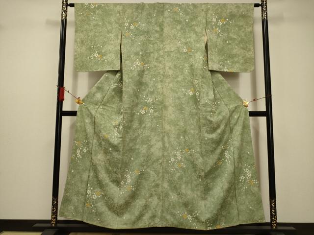 平和屋着物■上質な小紋　絞り　枝花文　暈し染め　金彩　正絹　逸品　AABD5220sx