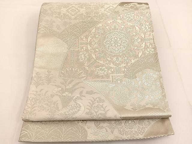 平和屋着物◎六通柄袋帯　唐織　地紙花文　銀糸　正絹　逸品　BAAT3523ui