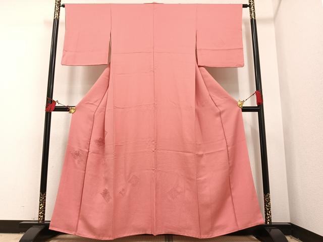 平和屋着物■中国三大刺繍 スワトウ刺繍 汕頭刺繍 無地絵羽訪問着 松皮菱文 桃色 正絹 逸品 AAAQ5515ph
