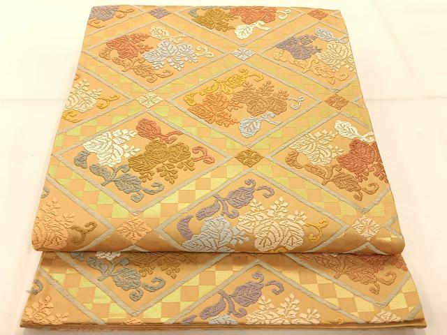 平和屋着物◎六通柄袋帯 唐織 花菱文 金糸 正絹 逸品 AAAR3393ey