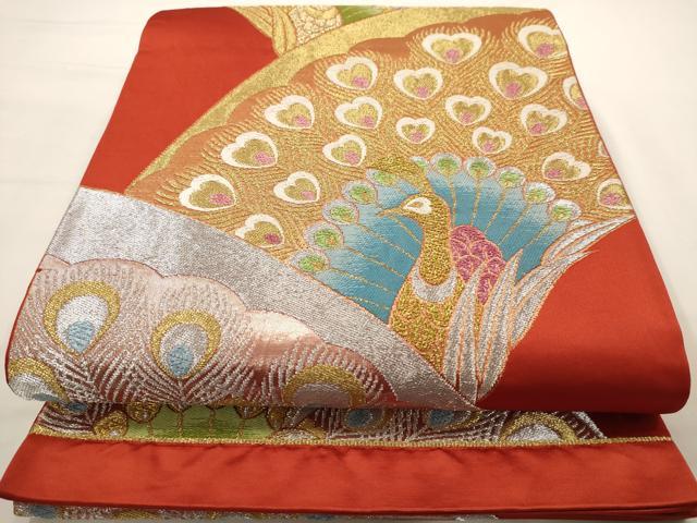 平和屋着物◎六通柄袋帯　唐織　孔雀文　金銀糸　正絹　逸品　AAAV9721dt