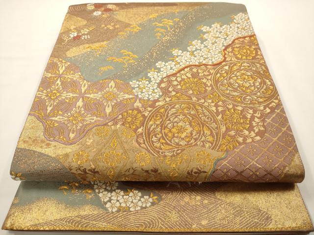 平和屋着物◎六通柄袋帯　唐織　更紗花文　金糸　正絹　逸品　AAAV9729dt
