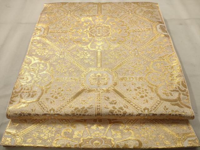 平和屋着物◎六通柄袋帯　正倉院花文　金糸　正絹　逸品　AAAV9749dt